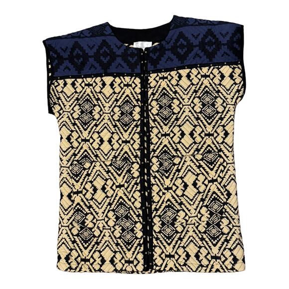 Anthropologie Simona Quilted Vest round neck navy & tan colorblock size medium - Picture 14 of 16